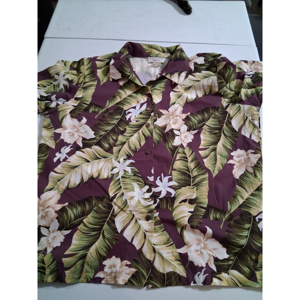 Hawaiian Reserve Collection Purple Floral Palm Leaf Aloha Shirt Made in Hawaii